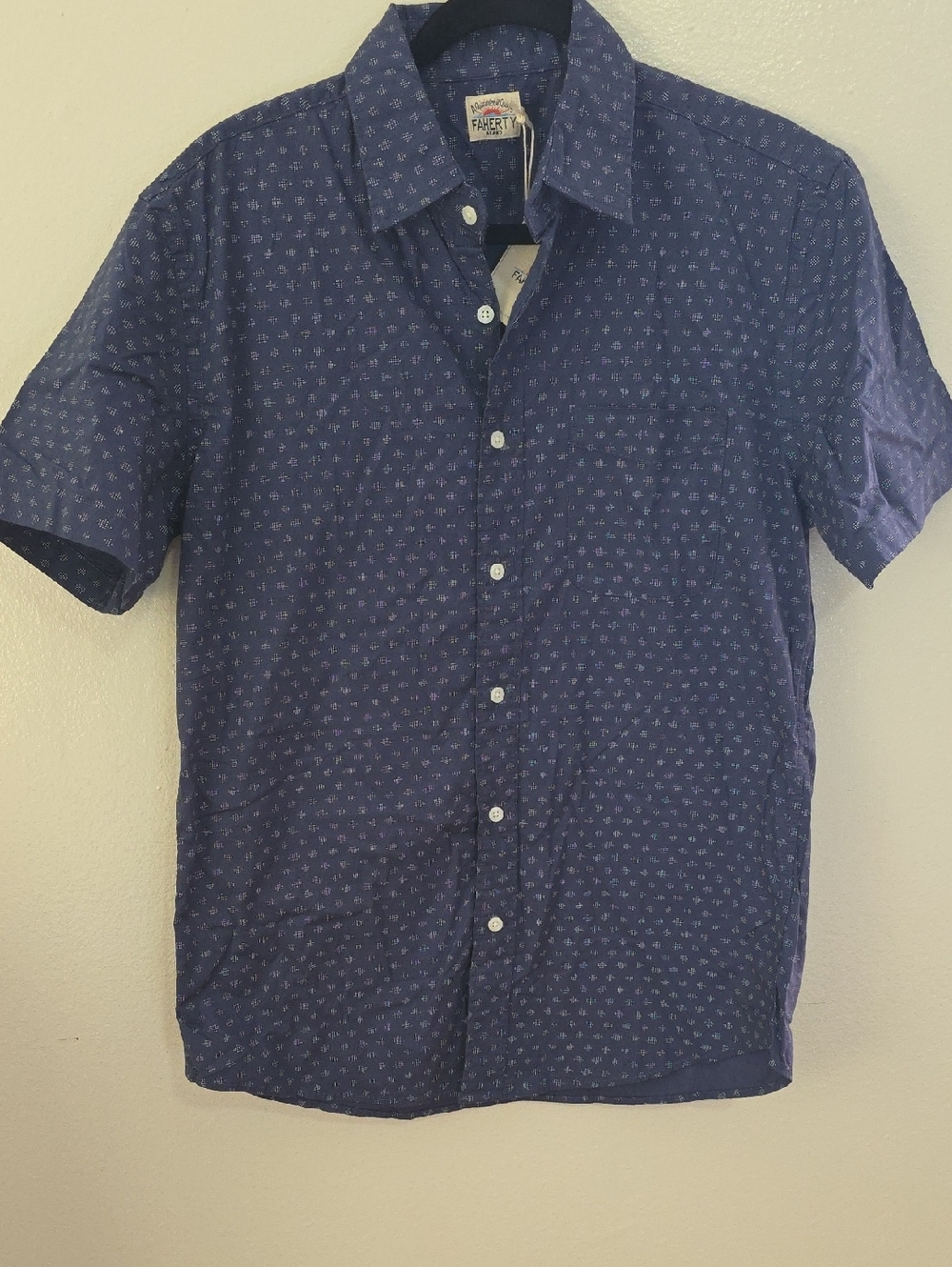 Faherty Short Sleeve Navy Micro-Print Button-Down Shirt